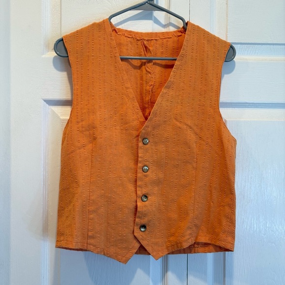Vintage Handmade Orange Button Up Vest - Size Large - Picture 1 of 5